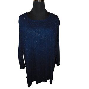 Fat Face United Kingdon Navy Blue With Sparkles Long Sleeve Top Size USA 14